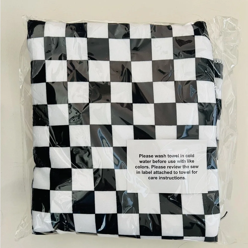 Aveda New Velvet Bubble Spa Headband XL Black White Check Microfiber Hair Towel